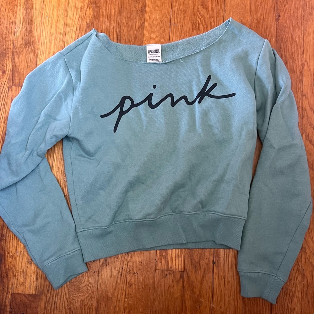 PINK Victoria's Secret Green Cropped Sweatshirt